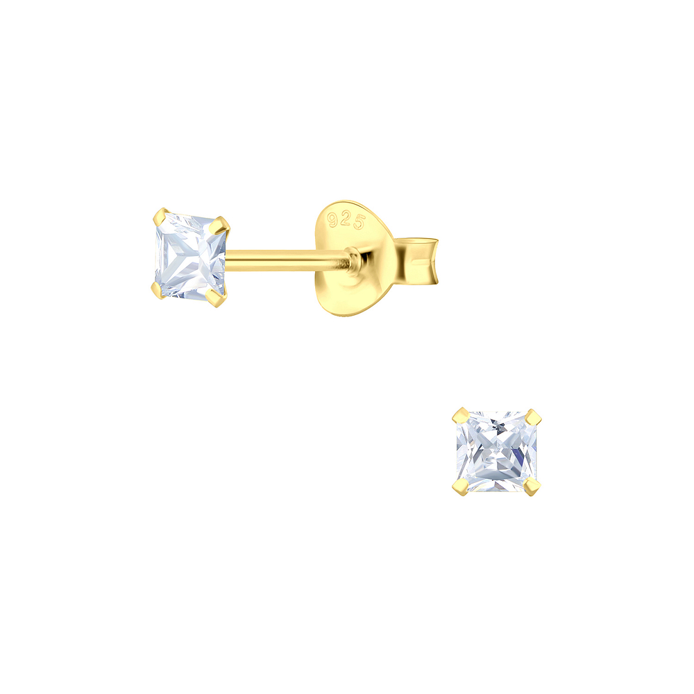 Wholesale 3mm Square Cubic Zirconia Silver Stud Earrings