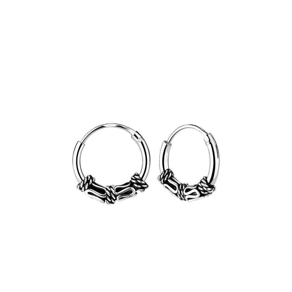 92.5 Oxidised Silver Studded Hoop Earrings - Silver Palace