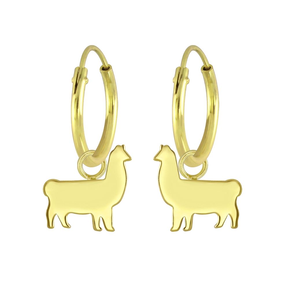 925 Silver Jewelry Silver Llama Charm Hoop Earrings 5758