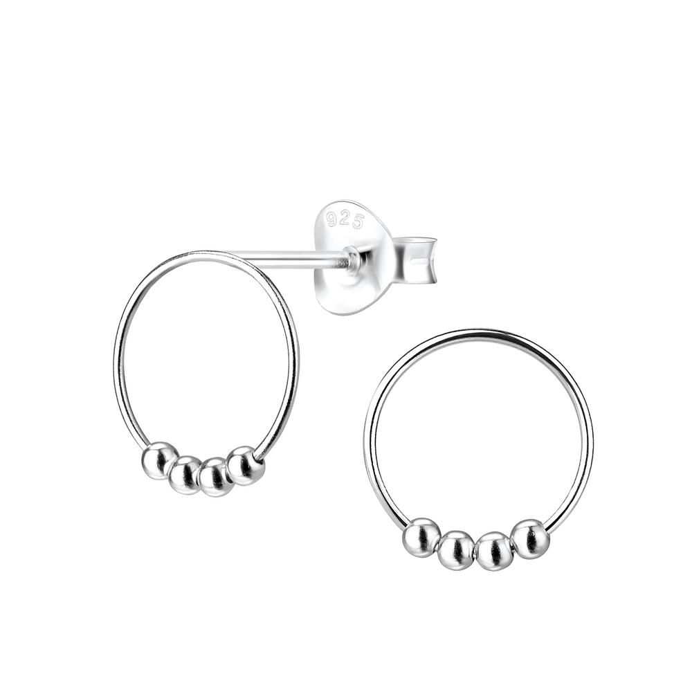 925 Silver Jewelry Silver Hoop Ball Stud Earrings 4912