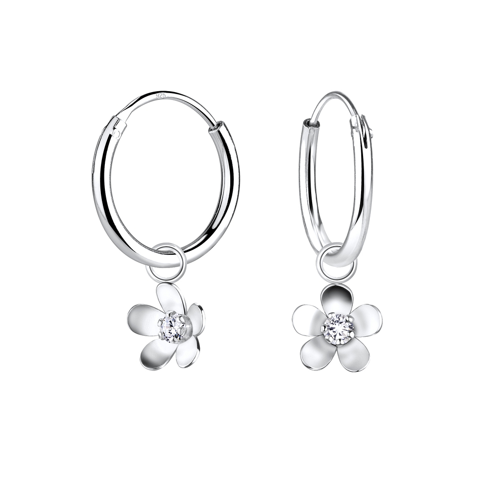 Wholesale Silver Flower Charm Hoop Earrings