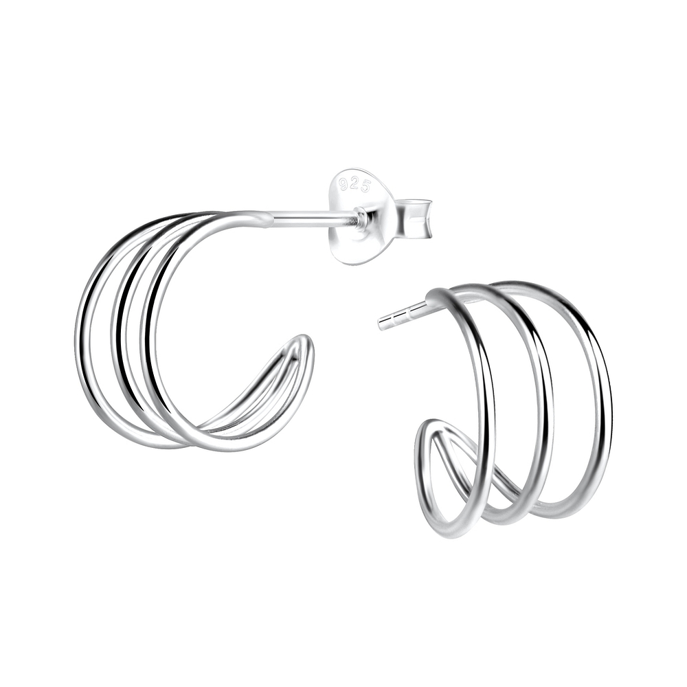 925 Silver Jewelry Silver Half Hoop Stud Earrings 9257