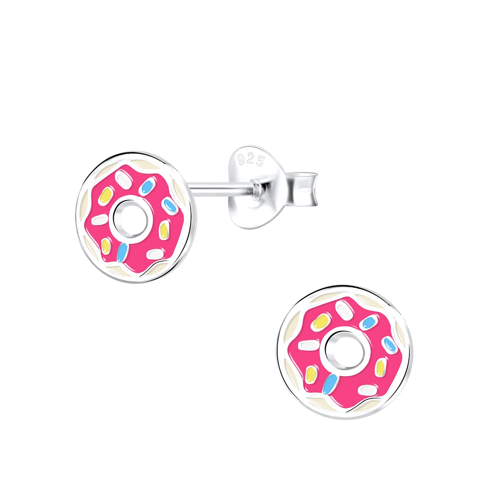925 Silver Jewelry Silver Donut Stud Earrings 9403