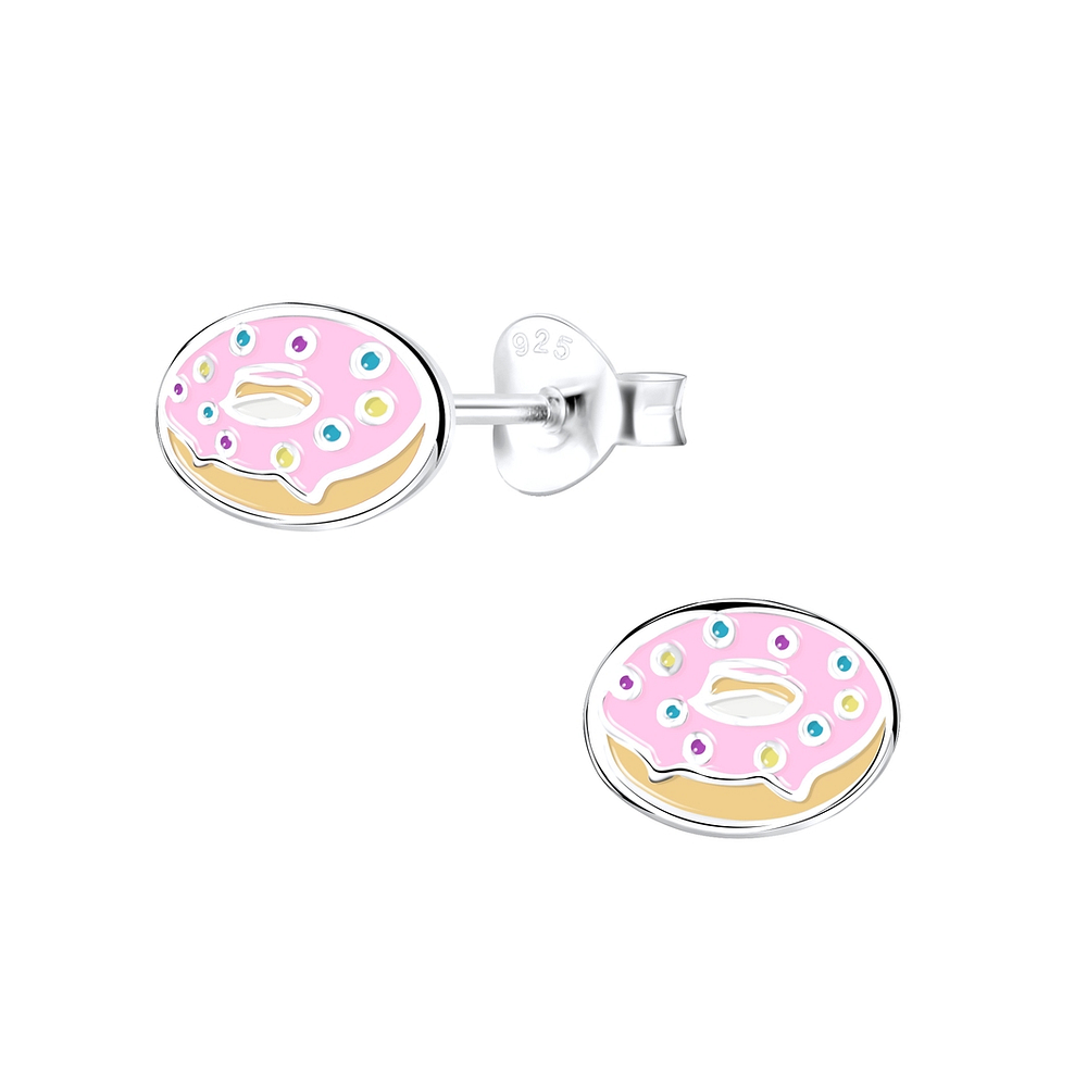 925 Silver Jewelry Silver Donut Stud Earrings 9406