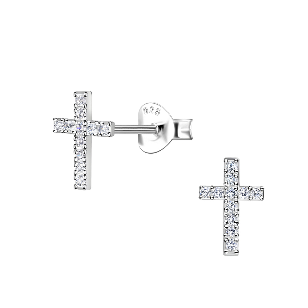 Wholesale Silver Cross Cubic Zirconia Stud Earrings