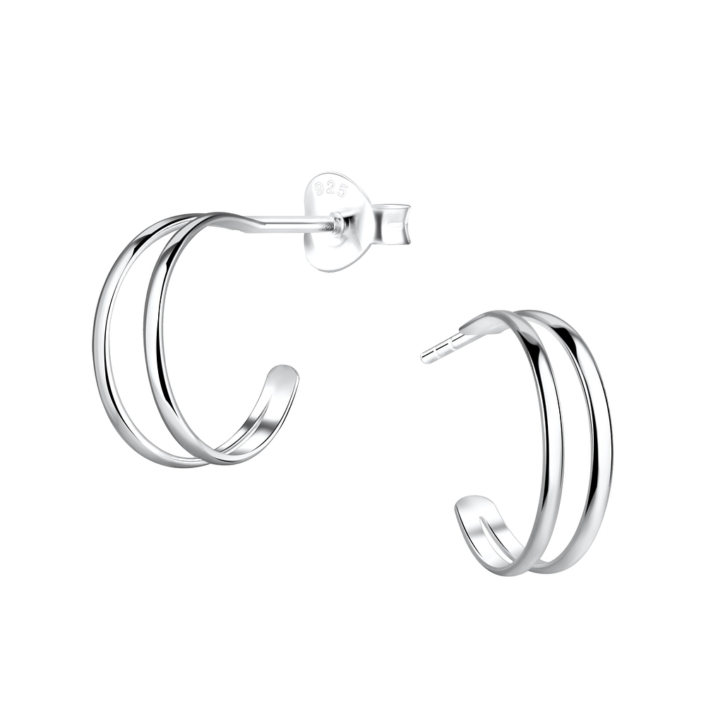 925 Silver Jewelry Silver Half Hoop Stud Earrings 19135