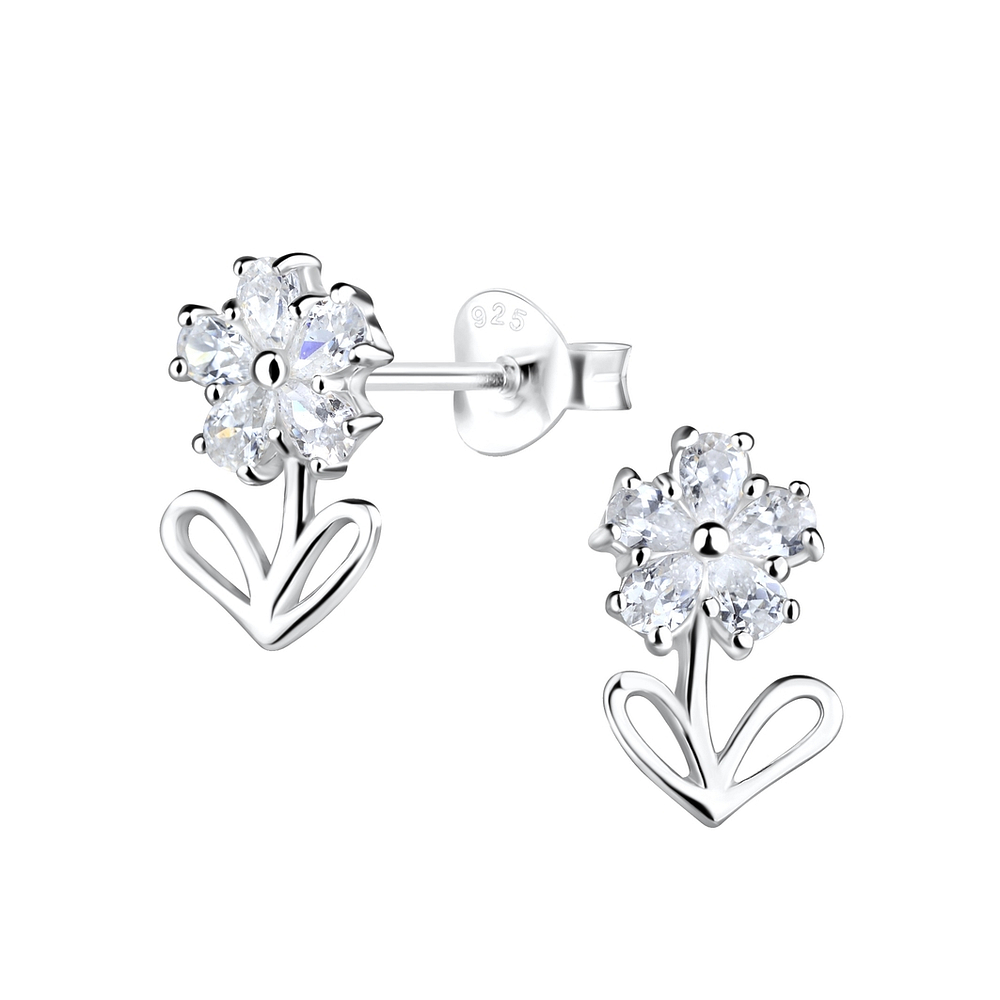 925 Silver Jewelry Silver Flower Stud Earrings 17516