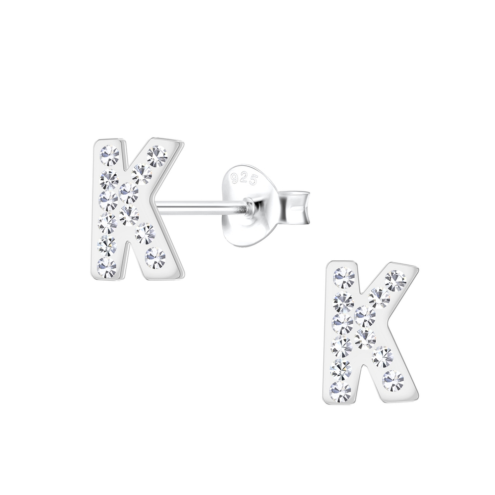 925 Silver Jewelry Silver Letter K Stud Earrings 18710