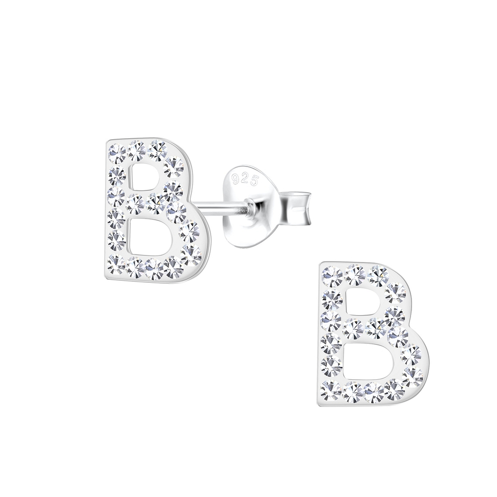 925 Silver Jewelry | Silver Letter B Stud Earrings - 18699