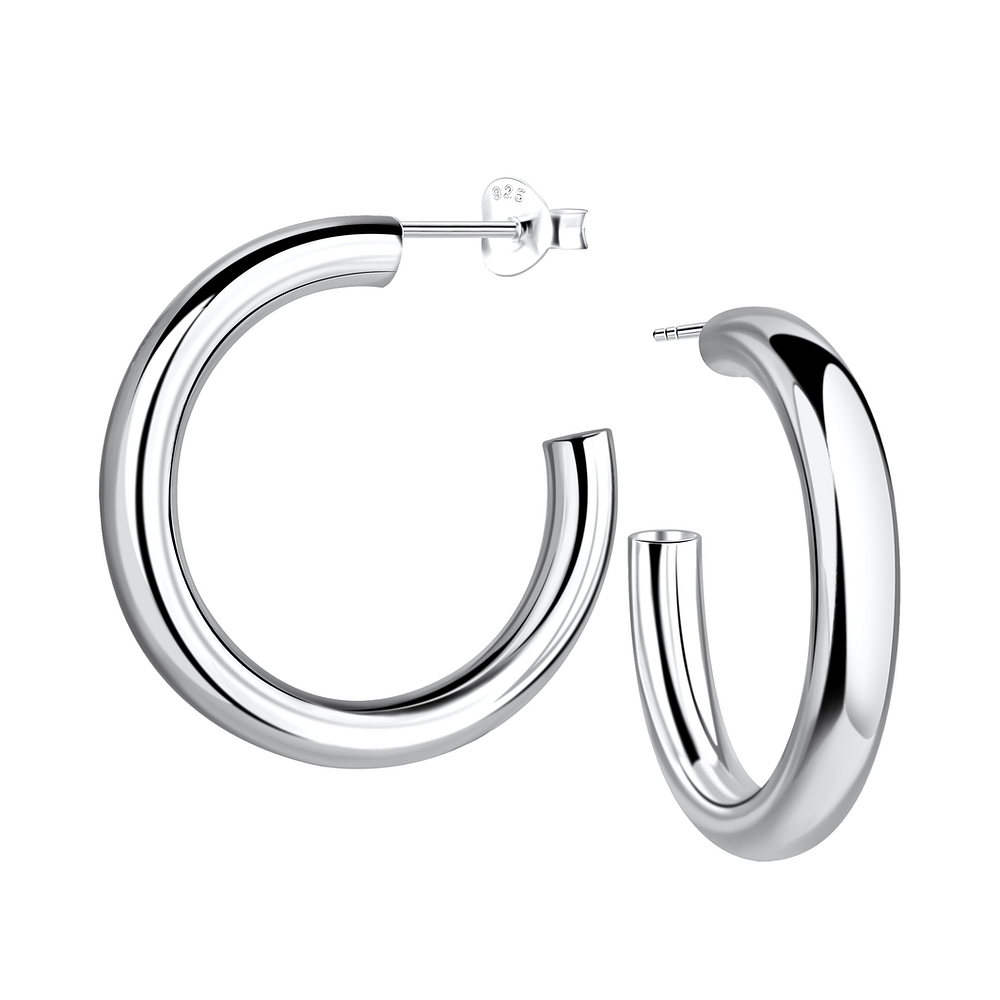 925 Silver Jewelry Silver Half Hoop Stud Earrings 19701