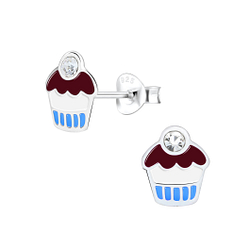 Wholesale Silver Cupcake Stud Earrings