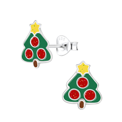 Wholesale Silver Christmas Tree Stud Earrings