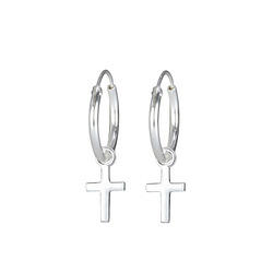 Wholesale Silver Cross Charm Hoop Earrings