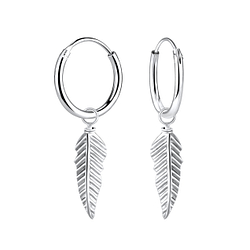 Wholesale Silver Feather Charm Hoop Earrings