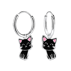 Wholesale Silver Cat Charm Hoop Earrings