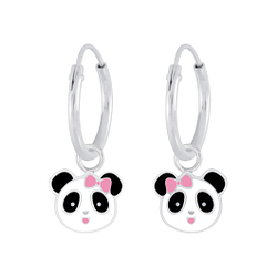 Wholesale Silver Panda Charm Hoop Earrings