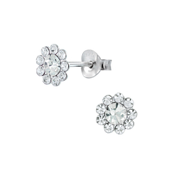 Wholesale Silver Crystal Flower Stud Earrings