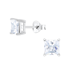 Wholesale 5mm Square Cubic Zirconia Silver Stud Earrings