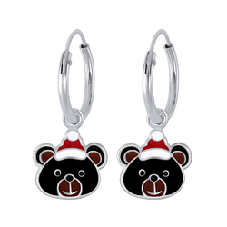 Wholesale Silver Bear Charm Hoop Earrings