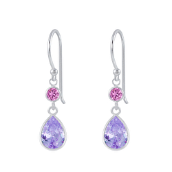 Wholesale Silver Tear Drop Cubic Zirconia Dangle Earrings