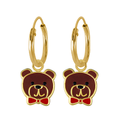 Wholesale Silver Bear Charm Hoop Earrings