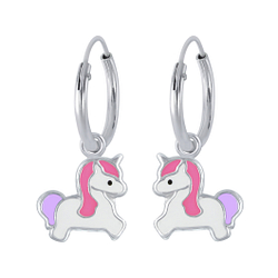 Wholesale Silver Unicorn Charm Hoop Earrings