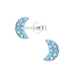 Wholesale Silver Half Moon Crystal Stud Earrings