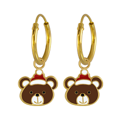 Wholesale Silver Christmas Bear Charm Hoop Earrings