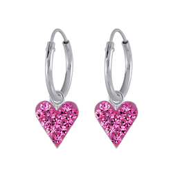 Wholesale Silver Crystal Heart Charm Hoop Earrings