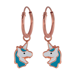 Wholesale Silver Unicorn Charm Hoop Earrings