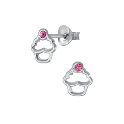 Wholesale Silver Cupcake Crystal Stud Earrings