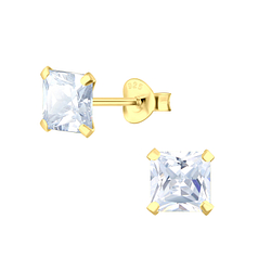 Wholesale 6mm Square Cubic Zirconia Silver Stud Earrings