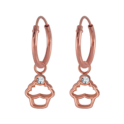 Wholesale Silver Cupcake Crystal Charm Hoop Earrings