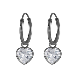 Wholesale 6mm Heart Cubic Zirconia Silver Charm Hoop Earrings