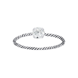 Wholesale 4mm Round Cubic Zirconia Silver Twisted Band Solitaire Ring