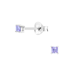 Wholesale 2mm Square Cubic Zirconia Silver Stud Earrings
