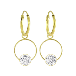 Wholesale Silver Round Crystal Charm Hoop Earrings