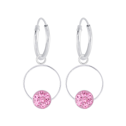 Wholesale Silver Round Crystal Charm Hoop Earrings