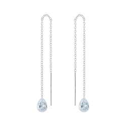 Wholesale 4X6 Pear Cubic Zirconia Silver Thread Through Earrings