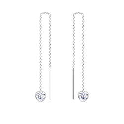 Wholesale 4mm Heart Cubic Zirconia Silver Thread Through Earrings