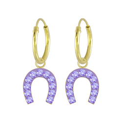 Wholesale Silver Horseshoe Crystal Charm Hoop Earrings