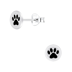 Wholesale Silver Paw Print Stud Earrings