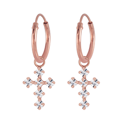 Wholesale Silver Cross Crystal Charm Hoop Earrings