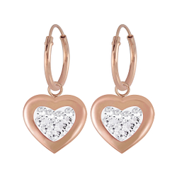 Wholesale Silver Heart Crystal Charm Hoop Earrings