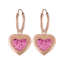 Wholesale Silver Heart Crystal Charm Hoop Earrings