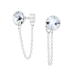 Wholesale 8mm Round Crystal Silver Stud Earrings with Chain