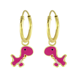 Wholesale Silver Dinosaur Charm Hoop Earrings