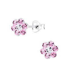 Wholesale Silver Crystal Flower Stud Earrings