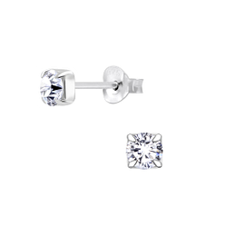 Wholesale 4mm Round Cubic Zirconia Silver Stud Earrings