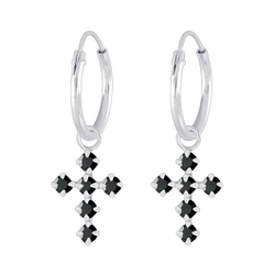 Wholesale Silver Cross Crystal Charm Hoop Earrings